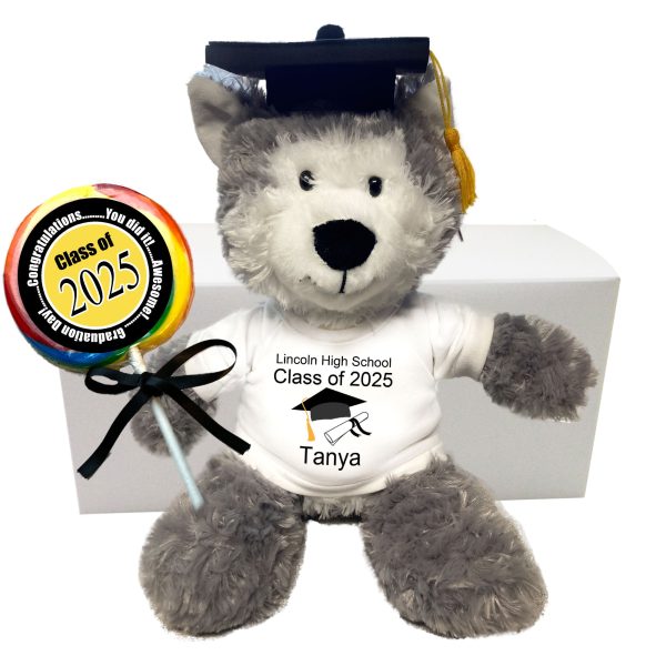 Personalized Graduation Wolf / Husky Dog Gift Set - 12 Inch Plush