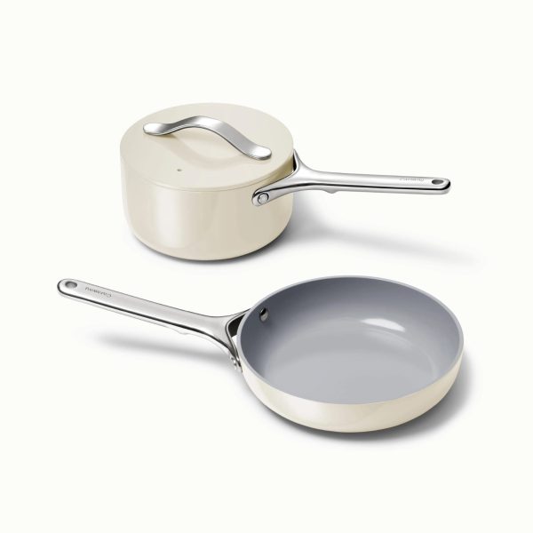 Caraway Home Mini Fry Pan & Sauce Pan Duo, Cream