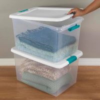 Sterilite Latching Plastic Storage Box with Blue Latches, 64 qt, Clear - 12 pack - Image 3