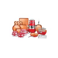 Gotham Steel 32 Piece Cookware Set, Bakeware and Food Storage Set, Nonstick Pots and Pans, Red - Image 2
