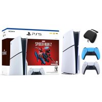 PlayStation 5 Disc Edition Marvel's Spider-Man 2 Bundle with Two Controllers White and Cosmic Red DualSense and Mytrix Hard Shell Protective - Image 2
