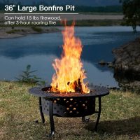 Papajet 36 inch Fire Pit with 2 Grill with Lid for Outside Steel, Black - Image 5