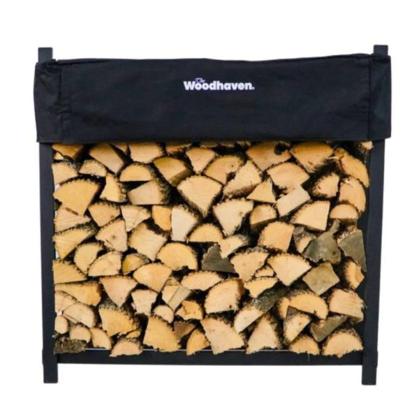 Woodhaven Black Firewood Rack -Black Cover - 4'