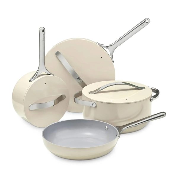 Caraway Home Cream Non-Stick Ceramic 7-Piece Cookware Set