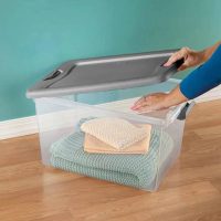 Sterilite Latching Plastic Storage Box with Blue Latches, 64 qt, Clear - 12 pack - Image 5