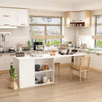 White Wood 82.7 in. W Kitchen Island Dining Table with Door Cabinets A - Image 5
