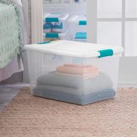 Sterilite Latching Plastic Storage Box with Blue Latches, 64 qt, Clear - 12 pack - Image 8