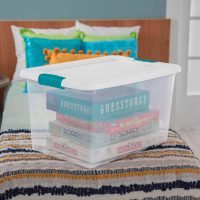 Sterilite Latching Plastic Storage Box with Blue Latches, 64 qt, Clear - 12 pack - Image 4