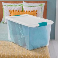 Sterilite Latching Plastic Storage Box with Blue Latches, 64 qt, Clear - 12 pack - Image 2