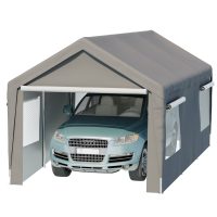 10 ft. W x 20 ft. D Garage Heavy Duty Carport Portable Garage Storage Shed Canopy Thanaddo Color: Gray - Image 8