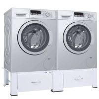 vidaXL Washing and Drying Machine Pedestal with Pull-Out Shelves White - Image 4