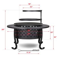 Papajet 36 inch Fire Pit with 2 Grill with Lid for Outside Steel, Black - Image 4