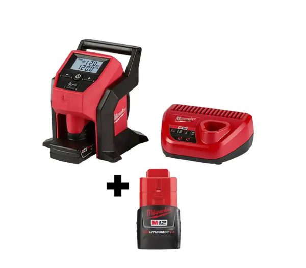 Milwaukee M12 12-Volt Lithium-Ion Cordless Portable Inflator Kit with 4.0 Ah Battery, Charger and Bonus 2.0 Ah Battery Pack