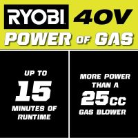 Ryobi 40V 110 MPH 525 CFM Cordless Battery Variable-Speed Jet Fan Leaf Blower - Image 8