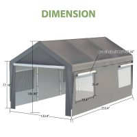 10 ft. W x 20 ft. D Garage Heavy Duty Carport Portable Garage Storage Shed Canopy Thanaddo Color: Gray - Image 2