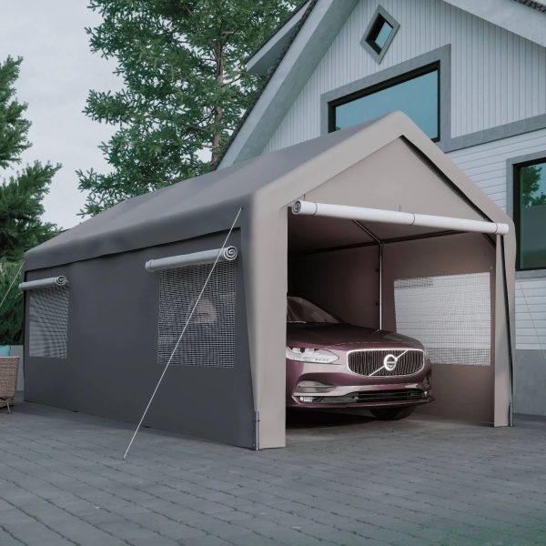 10 ft. W x 20 ft. D Garage Heavy Duty Carport Portable Garage Storage Shed Canopy Thanaddo Color: Gray