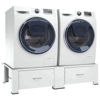vidaXL Washing and Drying Machine Pedestal with Pull-Out Shelves White - Image 5