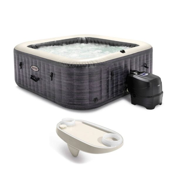 Intex PureSpa Plus Greystone Inflatable Hot Tub, 94 x 28 inch, with Phone Tray, White